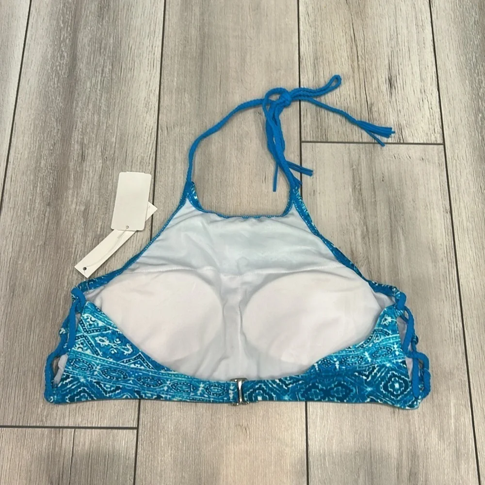 Ninety Five blue halter swim bikini top size large